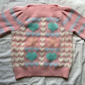 LOVESHACKFANCY Pink Sweater Pullover Hearts Butterflies Pattern